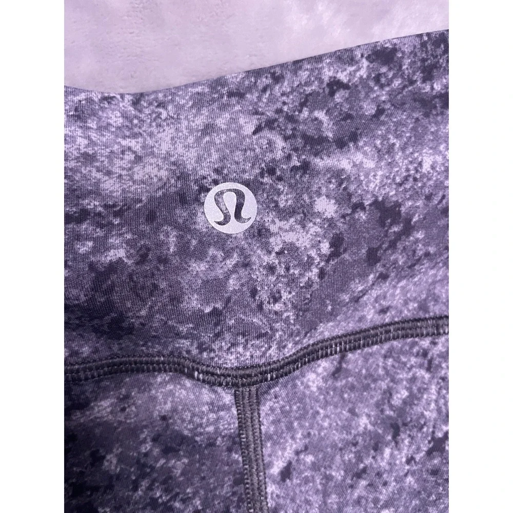 Lululemon Wunder Under High Rise Leggings Grey Black Marble Granite Print Sz 8